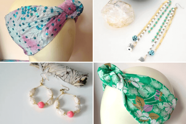 Collage of two headbands and two pairs of earrings by Jaclyn Altieri.