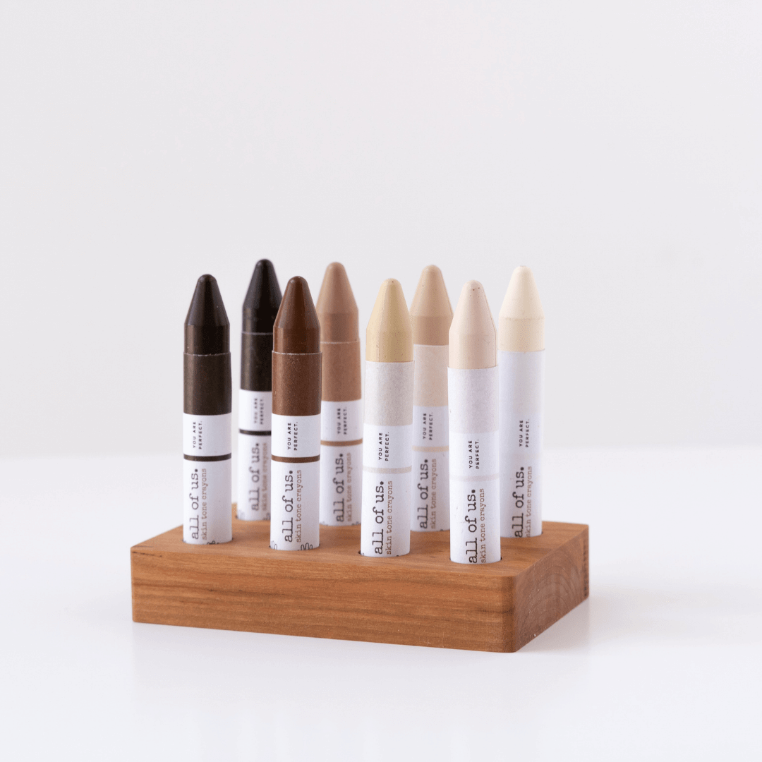 Photo of 8 skin tone crayons by All of Us Crayons.