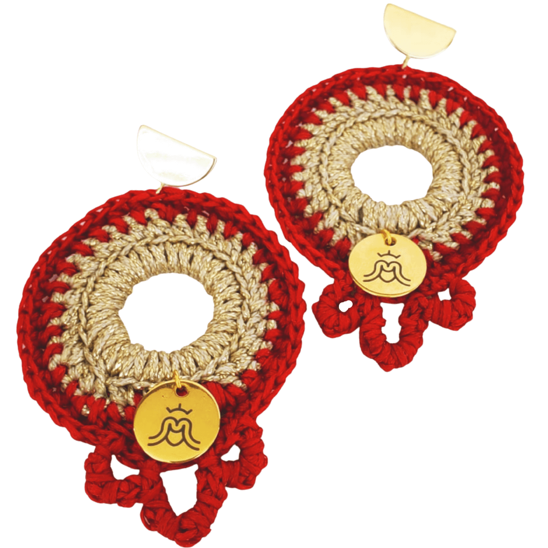 Pair of red and tan earring designs.